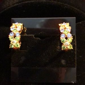 Joan Rivers Blue Green Gold Tone Clip Earrings